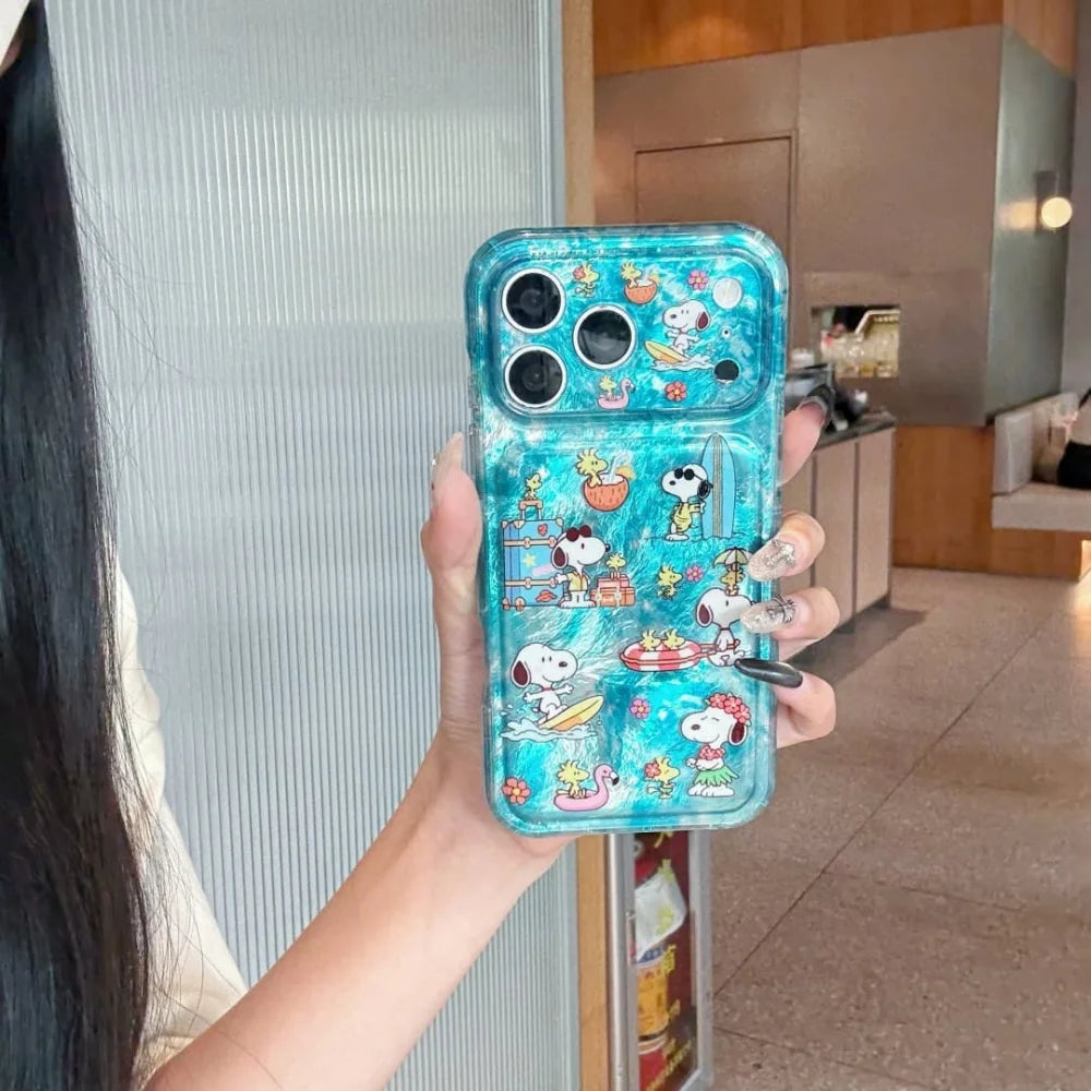 Korean Cute Ocean Snoopy Phone Case for iPhone 15 16 17 16 Pro 15 Pro 17 Pro Max Cover Silicone Cases Kawaii Shockproof Cover