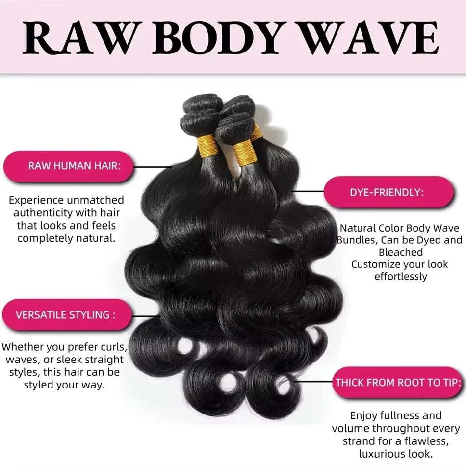 100% Hair Brazilian Weave Body Wave Hair 30 Inch Virgin 3 4 Bundles Raw Extensions Loose Water Natural Black Tissage For Women