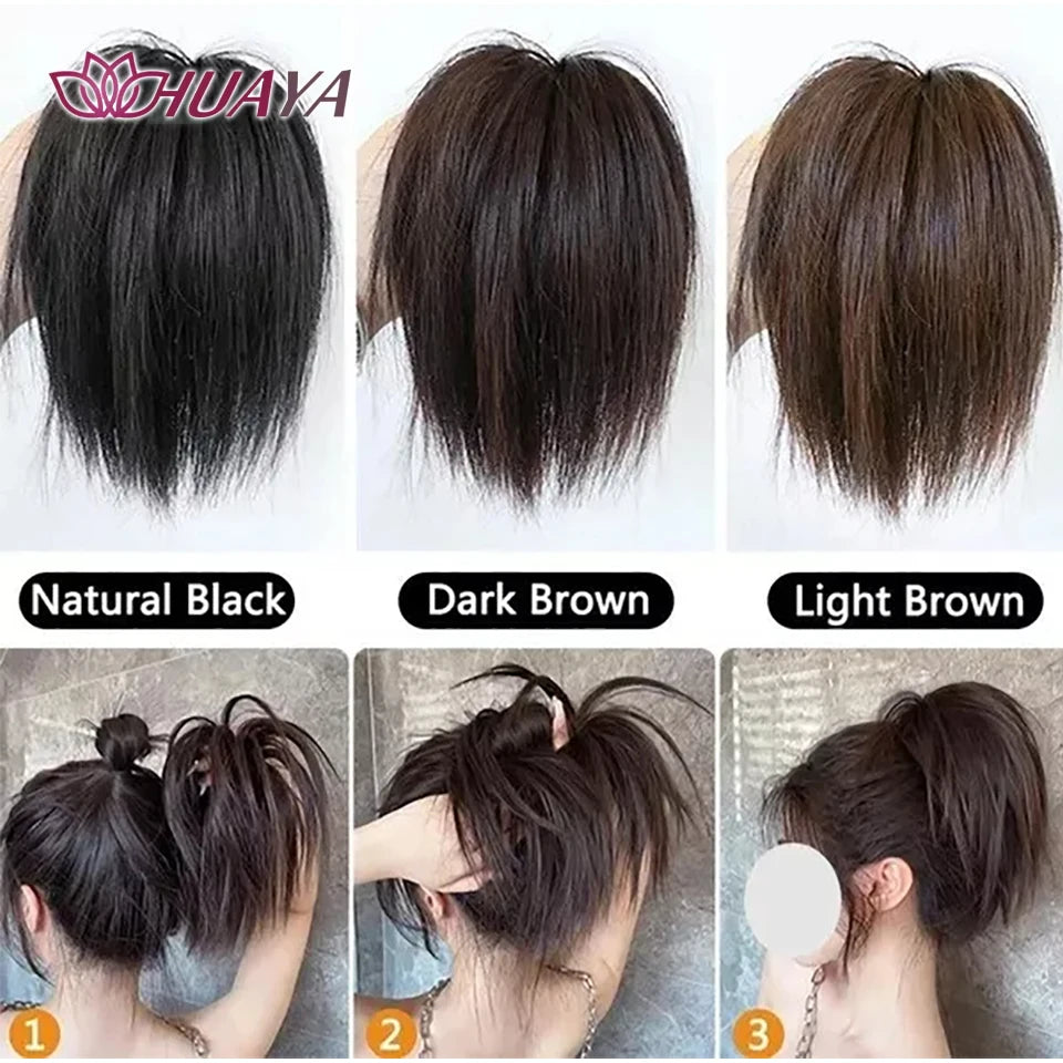 HUAYA Synthetic Messy Straight Bun Fake Hair Donut Scrunchie Chignon Updo Hairpieces Bands Bundle Tail Elastic Hair For Women