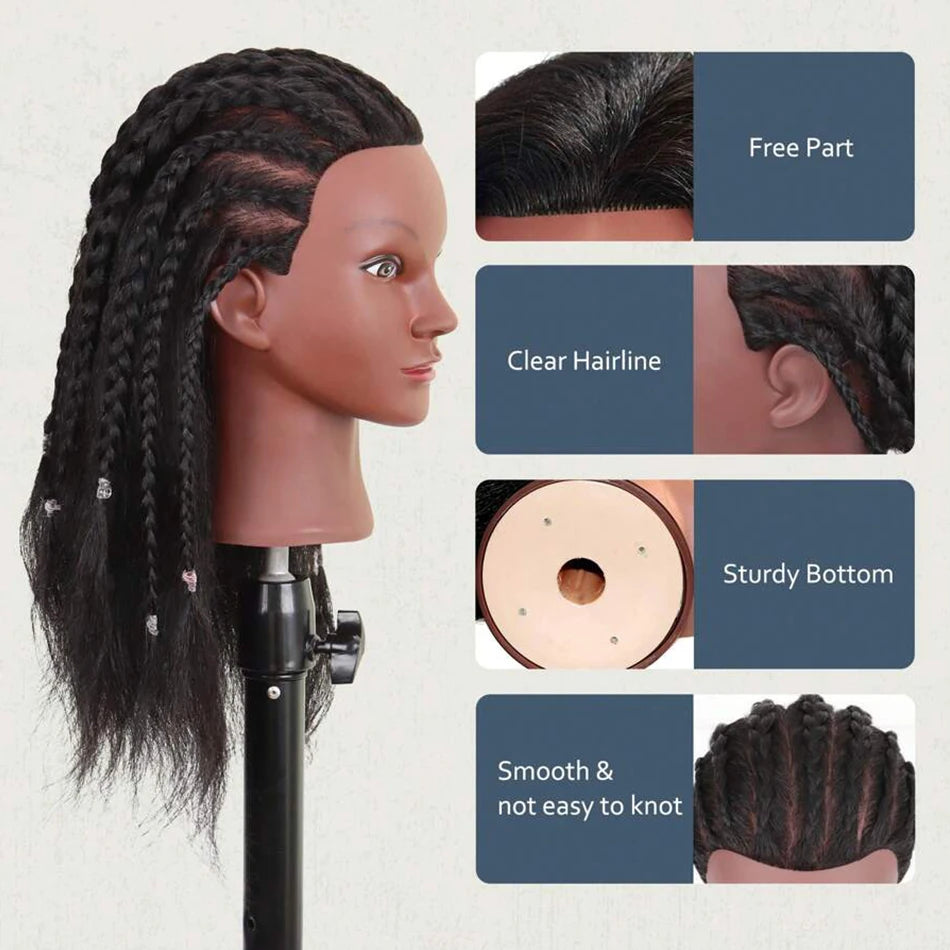 Mannequin Head With Human Hair 100% Real Hair Cosmetology Doll Head With Free Tripod Stand 18'Training Doll Head For Hairdresser
