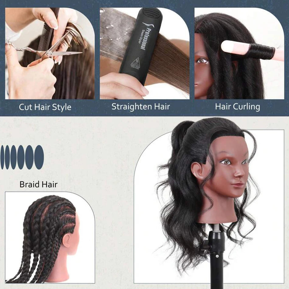 Mannequin Head With Human Hair 100% Real Hair Cosmetology Doll Head With Free Tripod Stand 18'Training Doll Head For Hairdresser