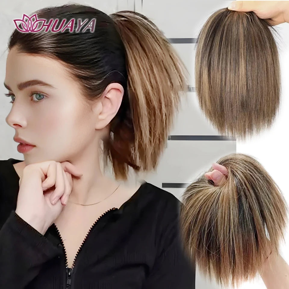 HUAYA Synthetic Messy Straight Bun Fake Hair Donut Scrunchie Chignon Updo Hairpieces Bands Bundle Tail Elastic Hair For Women
