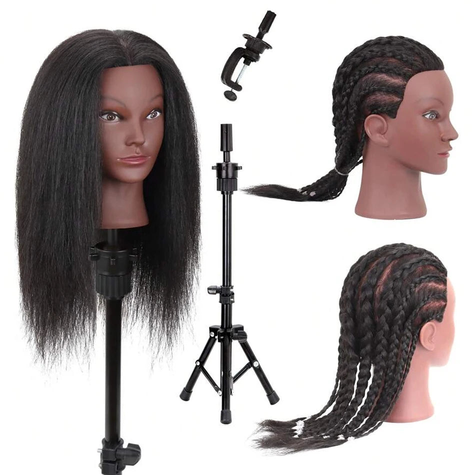 Mannequin Head With Human Hair 100% Real Hair Cosmetology Doll Head With Free Tripod Stand 18'Training Doll Head For Hairdresser