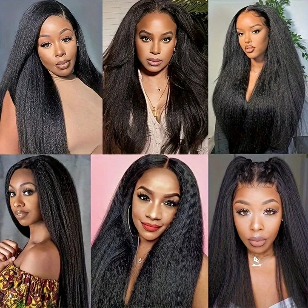 Kinky Straight 250% Density 13x4 HD Full Lace Front Human Hair Wigs Brazilian Glueless Lace Frontal Wigs Pre Plucked Women Yaki