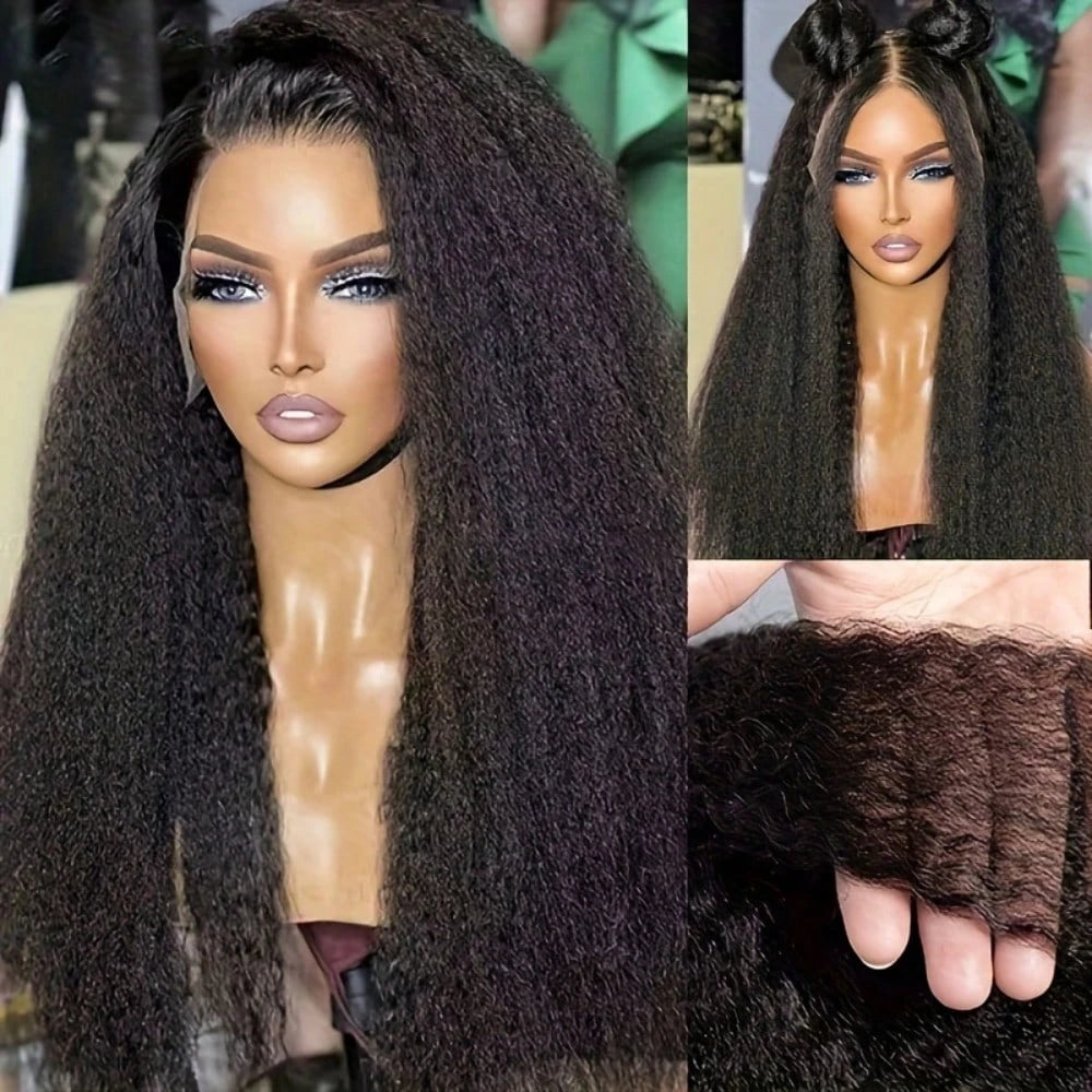 Kinky Straight 250% Density 13x4 HD Full Lace Front Human Hair Wigs Brazilian Glueless Lace Frontal Wigs Pre Plucked Women Yaki