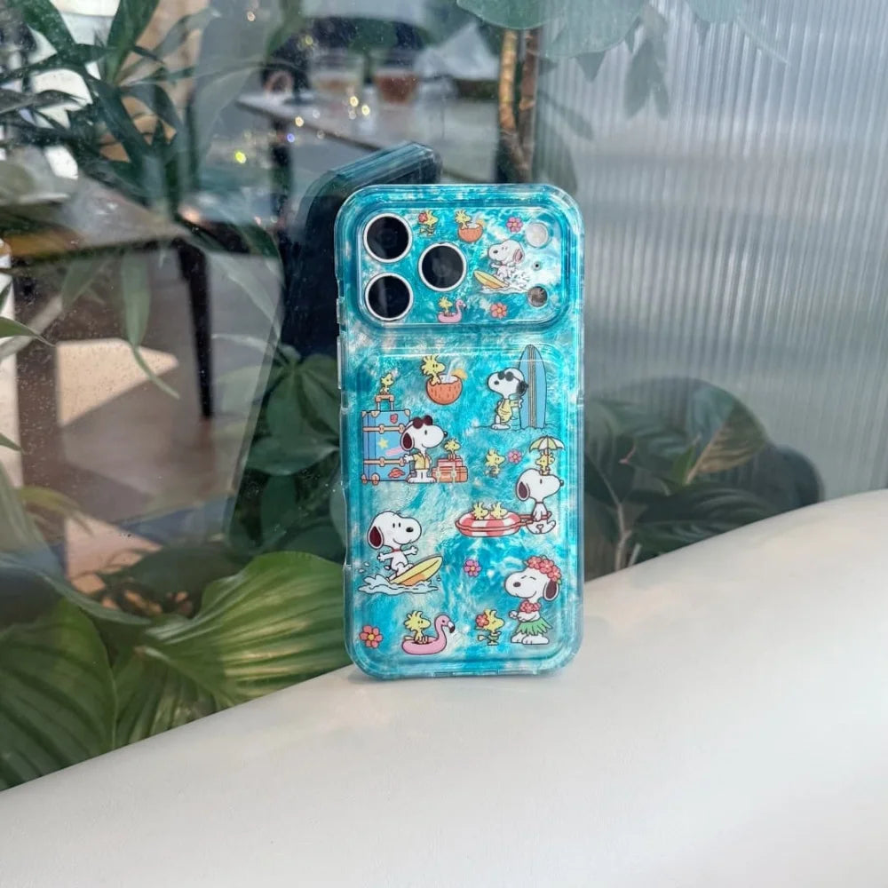 Korean Cute Ocean Snoopy Phone Case for iPhone 15 16 17 16 Pro 15 Pro 17 Pro Max Cover Silicone Cases Kawaii Shockproof Cover