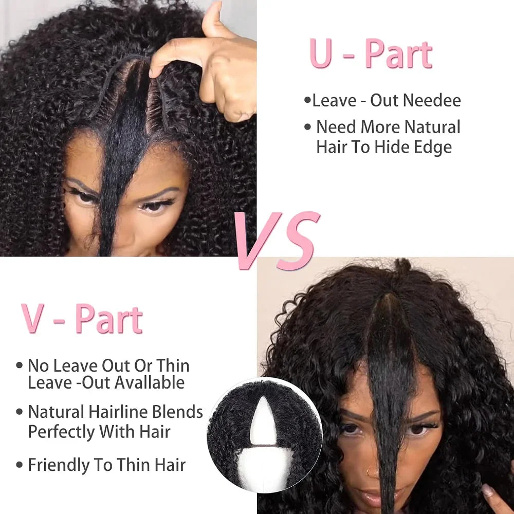Kinky Straight U Part Wig Upgrade Glueless Wig Yaki Straight Ready To Wear Remy Human Hair Wigs V Part Wig No Lace Wig For Women