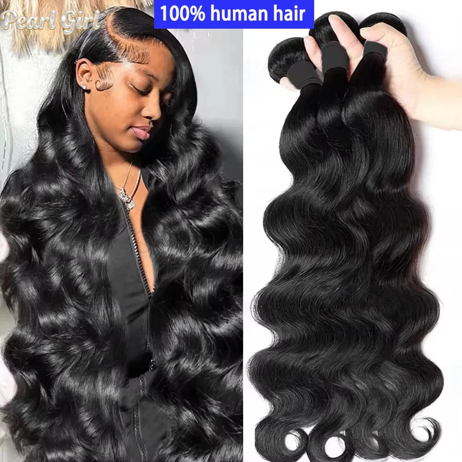 100% Hair Brazilian Weave Body Wave Hair 30 Inch Virgin 3 4 Bundles Raw Extensions Loose Water Natural Black Tissage For Women