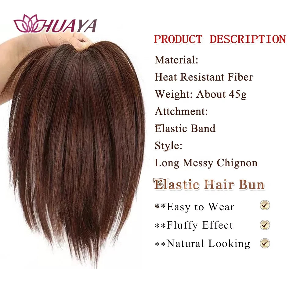 HUAYA Synthetic Messy Straight Bun Fake Hair Donut Scrunchie Chignon Updo Hairpieces Bands Bundle Tail Elastic Hair For Women