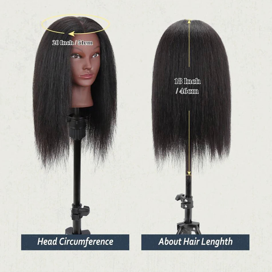 Mannequin Head With Human Hair 100% Real Hair Cosmetology Doll Head With Free Tripod Stand 18'Training Doll Head For Hairdresser