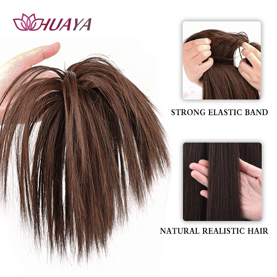 HUAYA Synthetic Messy Straight Bun Fake Hair Donut Scrunchie Chignon Updo Hairpieces Bands Bundle Tail Elastic Hair For Women