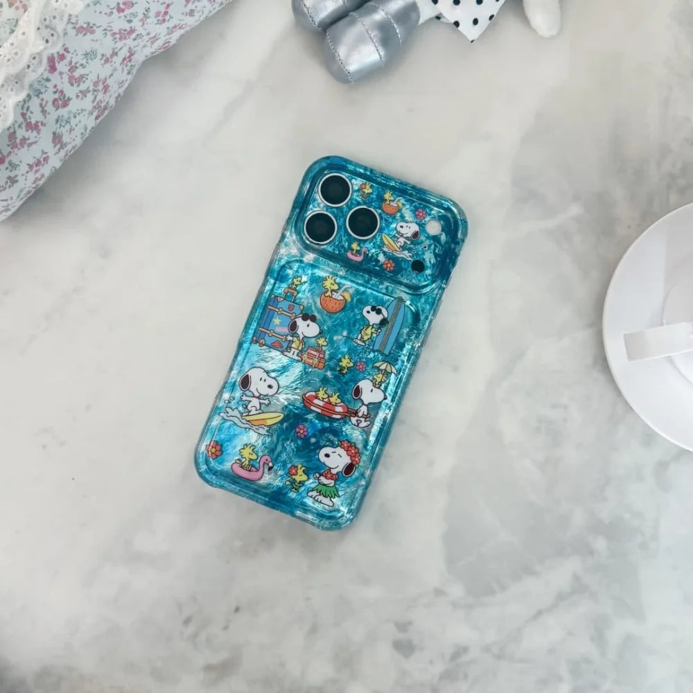 Korean Cute Ocean Snoopy Phone Case for iPhone 15 16 17 16 Pro 15 Pro 17 Pro Max Cover Silicone Cases Kawaii Shockproof Cover
