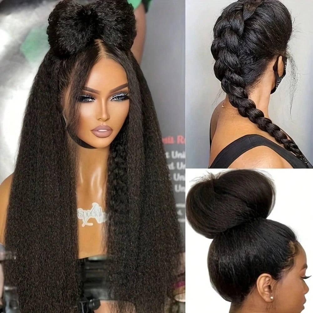 Kinky Straight 250% Density 13x4 HD Full Lace Front Human Hair Wigs Brazilian Glueless Lace Frontal Wigs Pre Plucked Women Yaki