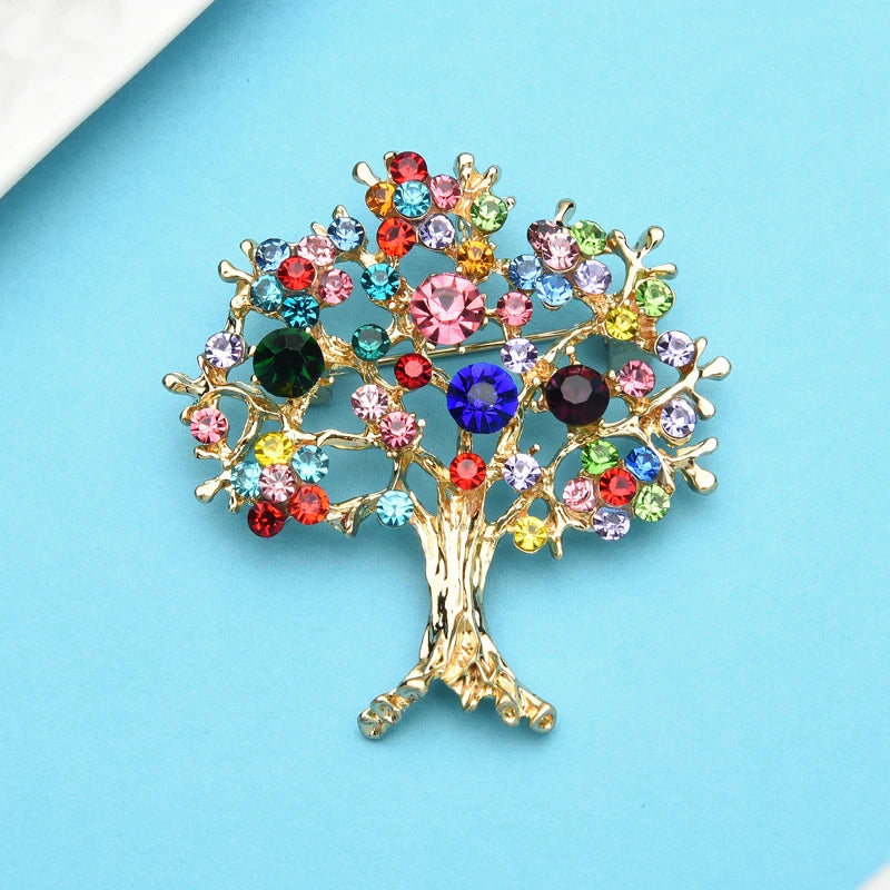 Wuli&baby Multicolor Rhinestone Tree Brooches Women Men Christmas Tree Party Office Casual Brooch Pins Gifts