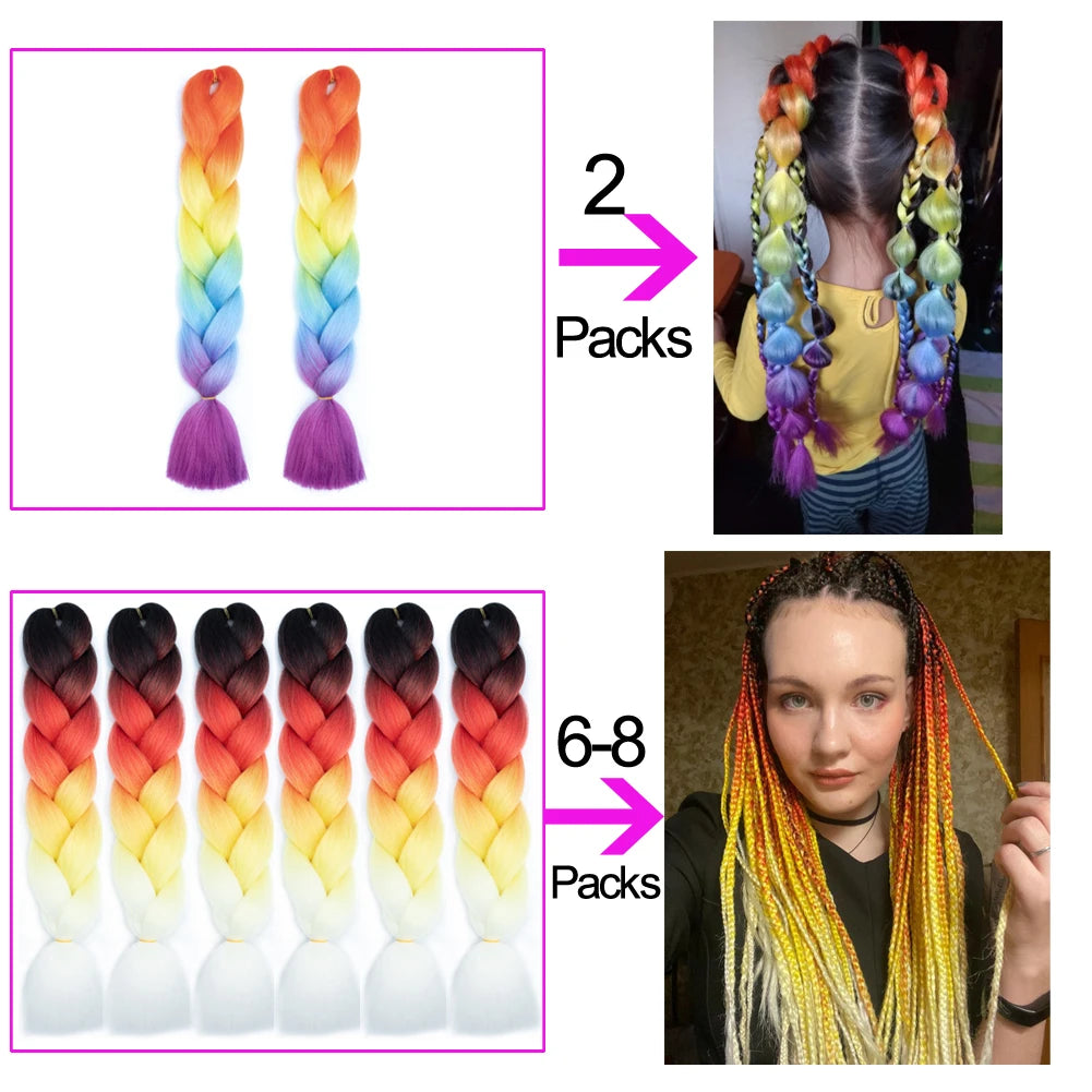 24 Inch Jumbo Braids Extensions Synthetic Braiding Hair Afro Ombre Color Kanekalon Hair for Children Braid DIY Hair