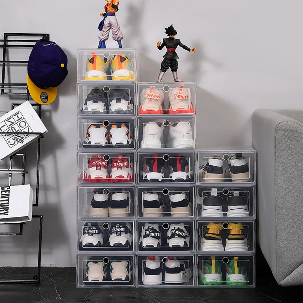 6 Pack Transparent Shoe Box Shoes Organizers Thickened Foldable Dustproof Storage Box Stackable Combined Shoe Cabinet Sale