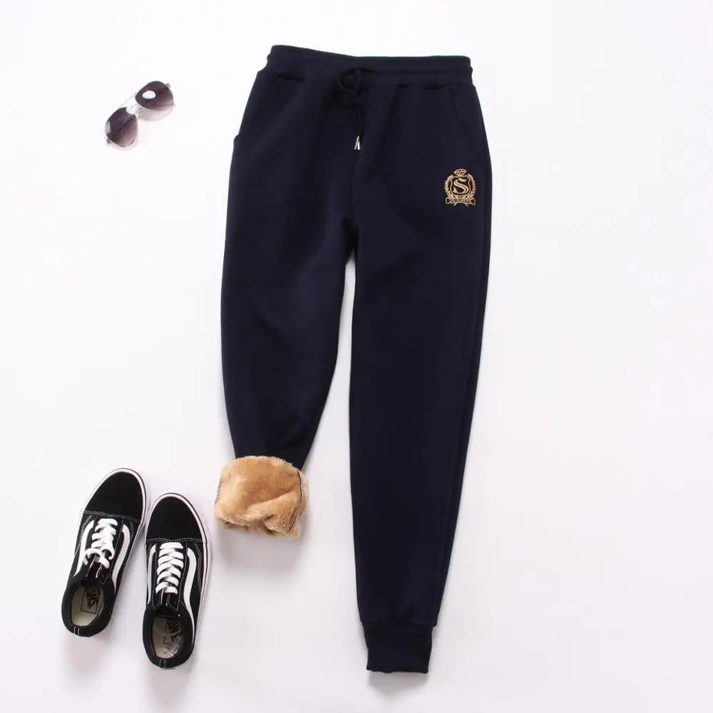 Cotton Women's Velvet Pants 2020 Fashion Autumn Winter Warm Women's Trousers Casual Lamb Fur Harem Pants Eembroidery Sweatpants