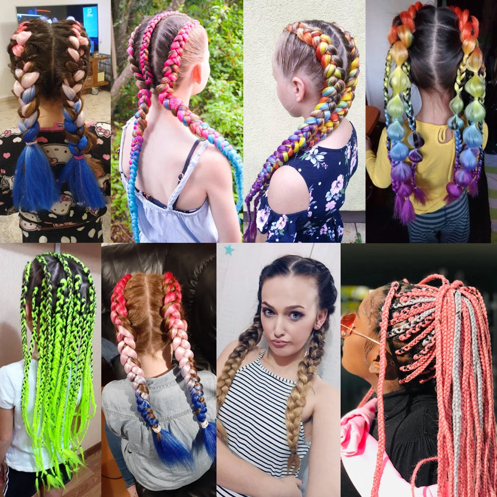 24 Inch Jumbo Braids Extensions Synthetic Braiding Hair Afro Ombre Color Kanekalon Hair for Children Braid DIY Hair