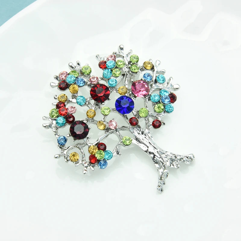 Wuli&baby Multicolor Rhinestone Tree Brooches Women Men Christmas Tree Party Office Casual Brooch Pins Gifts