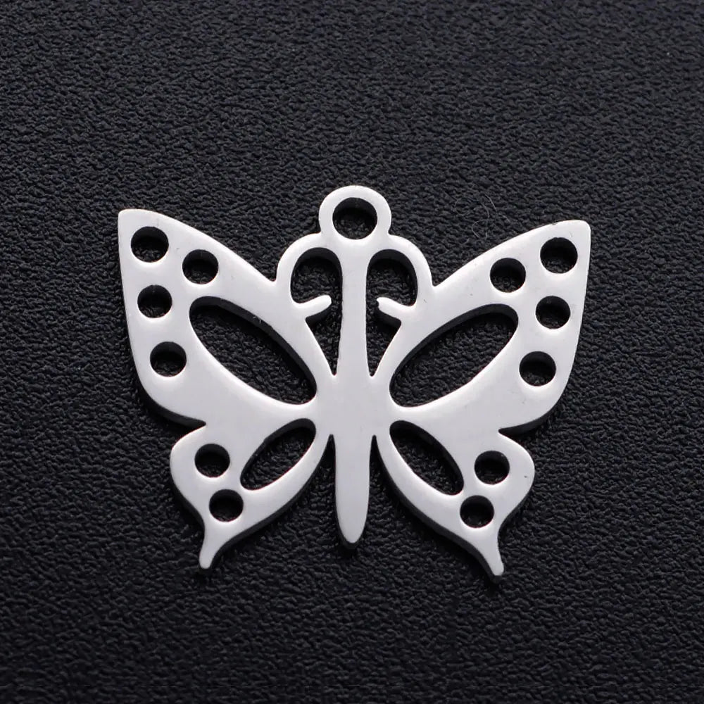 10pcs/lot DIY Peacock Swan Stainless Steel Charm Pendant Wholesale Butterfly Dragonfly Cat Jewelry Bracelet Connector Charms