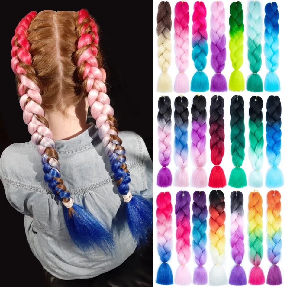 24 Inch Jumbo Braids Extensions Synthetic Braiding Hair Afro Ombre Color Kanekalon Hair for Children Braid DIY Hair