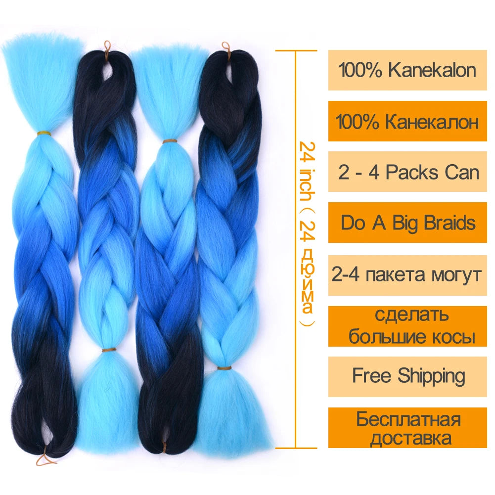 24 Inch Jumbo Braids Extensions Synthetic Braiding Hair Afro Ombre Color Kanekalon Hair for Children Braid DIY Hair