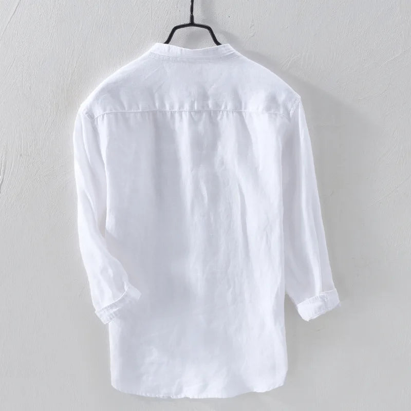 Men's Cotton Linen Shirts Long Sleeve Casual Slim Mandarin Collar Shirts High Quality Men Business Flax Dress Shirts Male TS-411