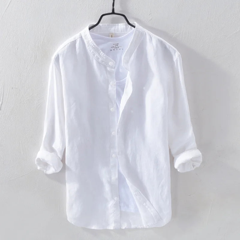 Men's Cotton Linen Shirts Long Sleeve Casual Slim Mandarin Collar Shirts High Quality Men Business Flax Dress Shirts Male TS-411