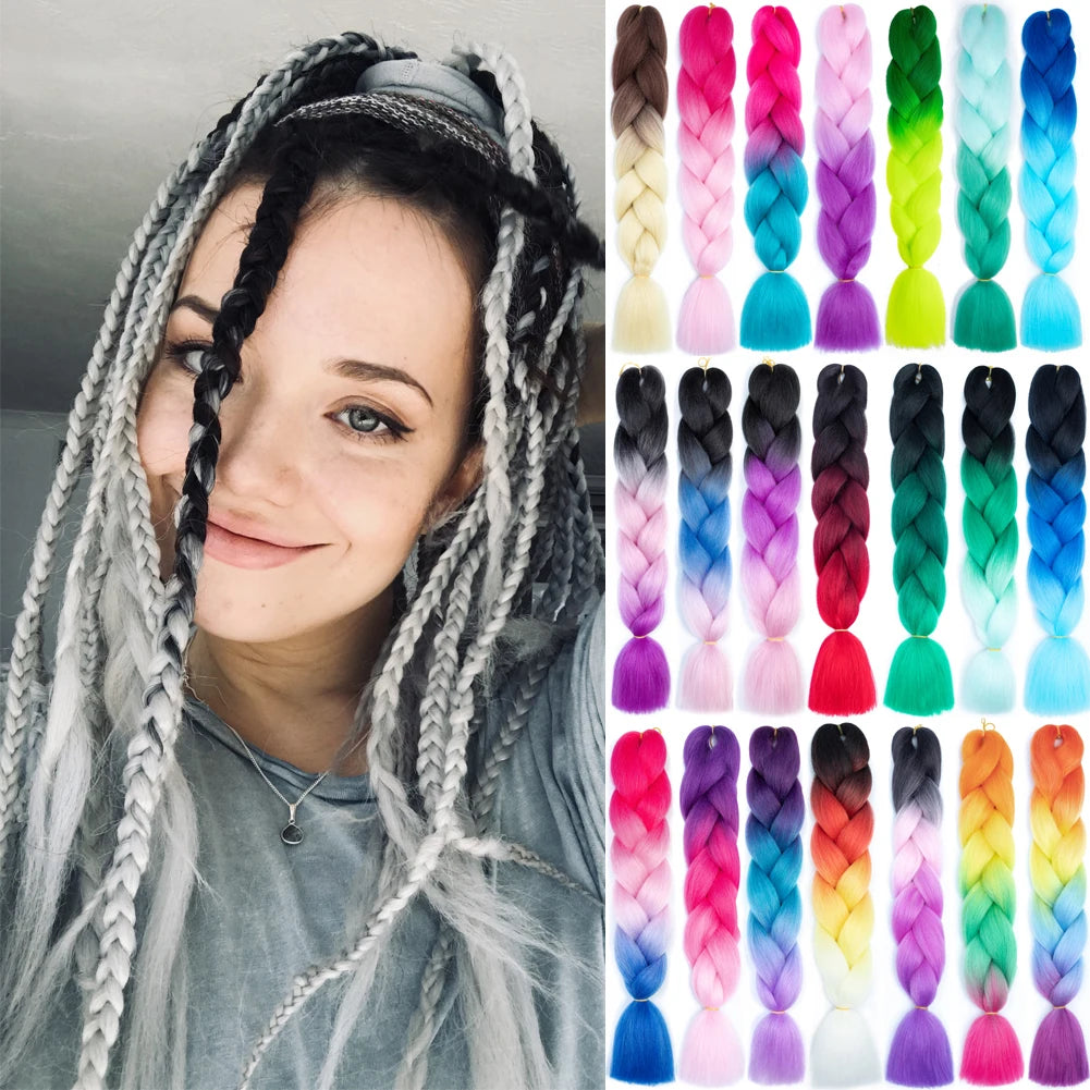 24 Inch Jumbo Braids Extensions Synthetic Braiding Hair Afro Ombre Color Kanekalon Hair for Children Braid DIY Hair