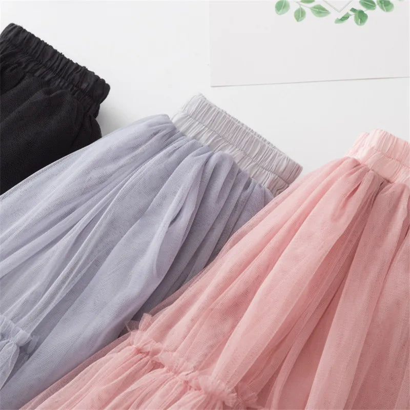 Kids Skirts For Girls Cotton Lace Tutu Pleated Skirt Black Pink Gray Children's Clothing 4 6 8 10 12Y Pettiskirt Party Clothes