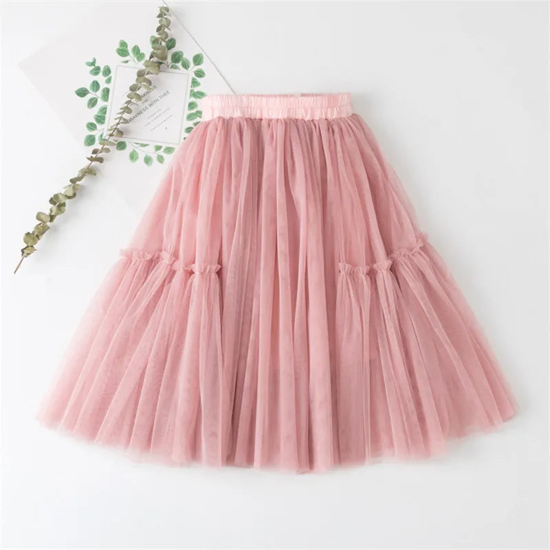 Kids Skirts For Girls Cotton Lace Tutu Pleated Skirt Black Pink Gray Children's Clothing 4 6 8 10 12Y Pettiskirt Party Clothes