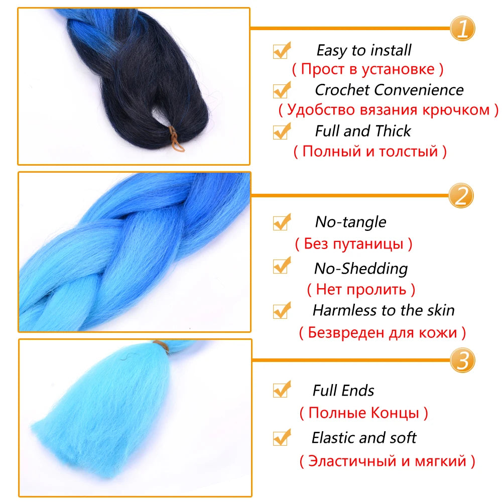 24 Inch Jumbo Braids Extensions Synthetic Braiding Hair Afro Ombre Color Kanekalon Hair for Children Braid DIY Hair