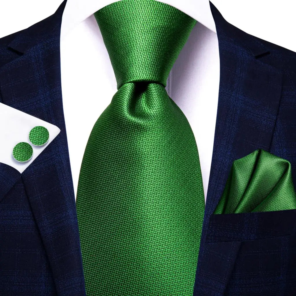 Hi-Tie Designer Green Solid Striped Paisley Wedding Tie For Men Necktie Hanky Cufflink Fashion Business Party Dropshipping