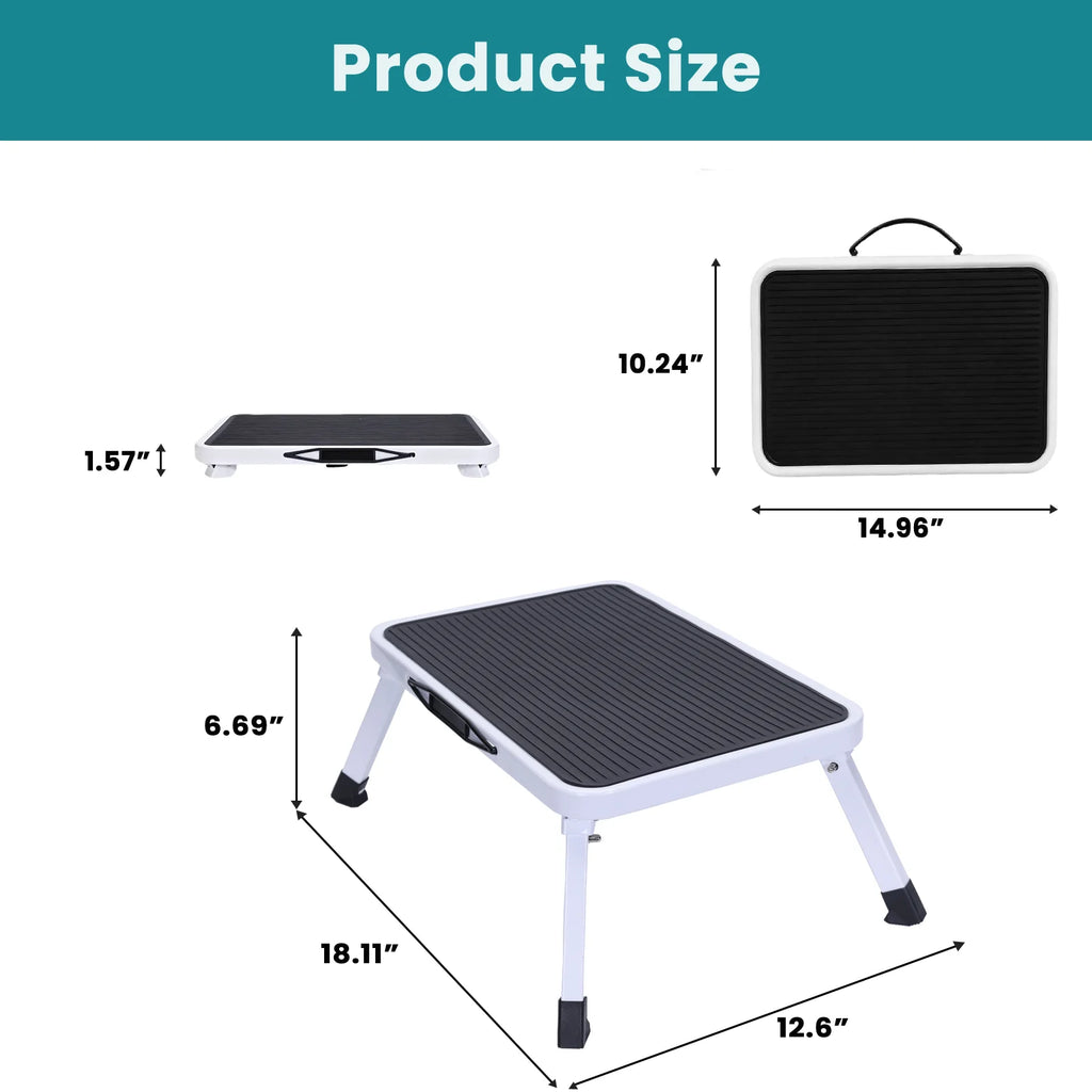 MCQ 1-Step Ladder with Carrying Handle  330lbs Capacity Sturdy Metal Stool Foldable with Non-Slip Platform Rubber Feet  for Home