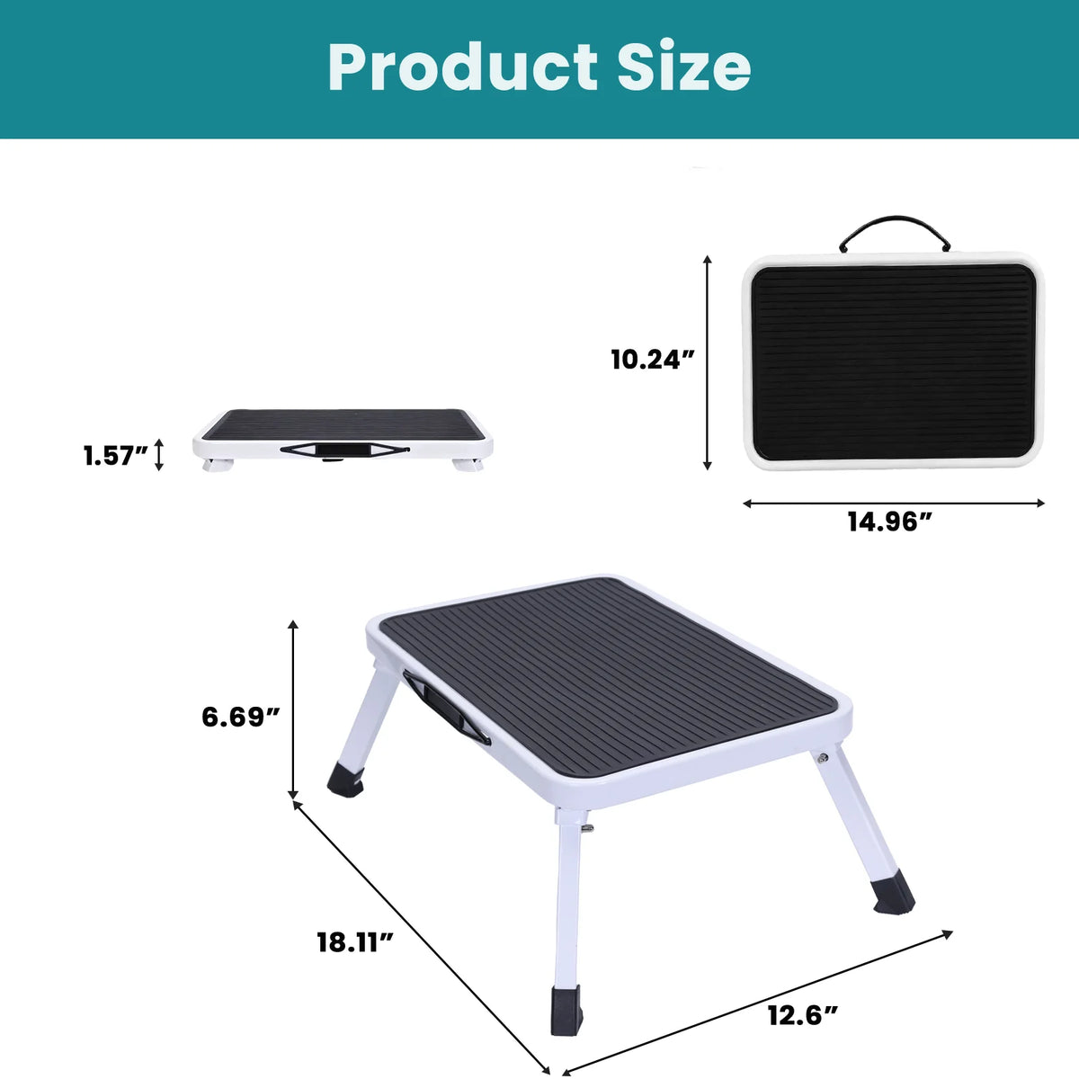 MCQ 1-Step Ladder with Carrying Handle  330lbs Capacity Sturdy Metal Stool Foldable with Non-Slip Platform Rubber Feet  for Home