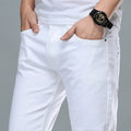 SHAN BAO Men's White Jeans 2022 Spring Summer Brand Clothing Cotton Elastic Comfortable Business Casual Lightweight Slim Jeans