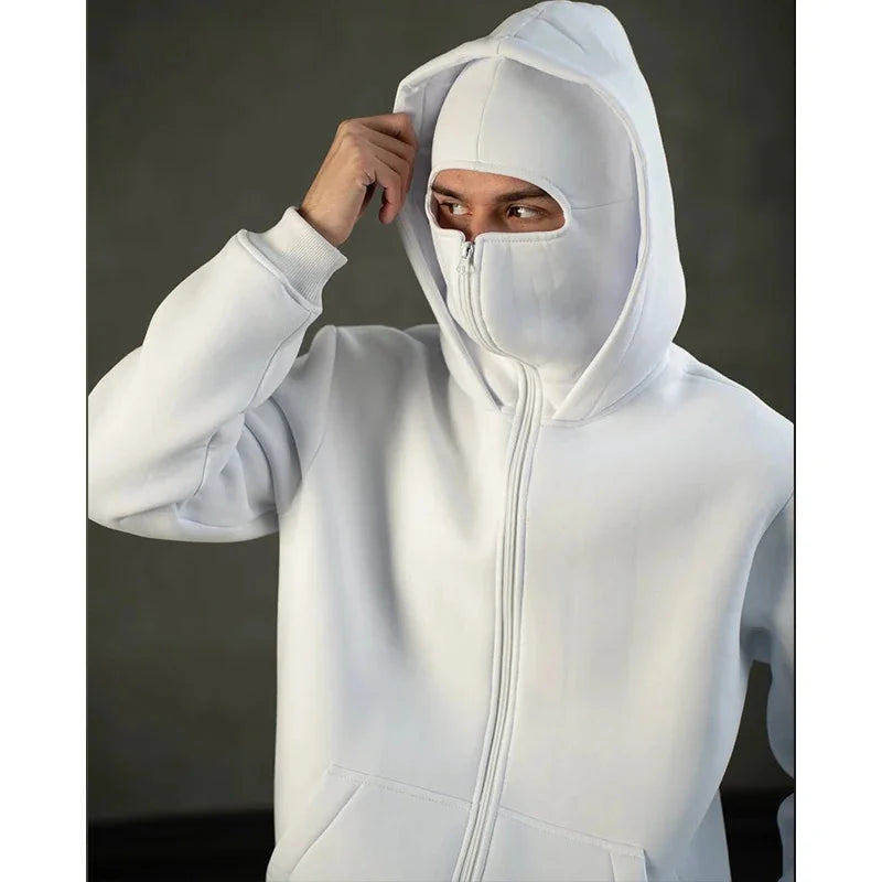 2025 Men's and Women's Balaclava Y2K Gothic Harajuku Winter Fashion Double Hooded Sportswear Men's Hooded Mask Zipper Sportswear