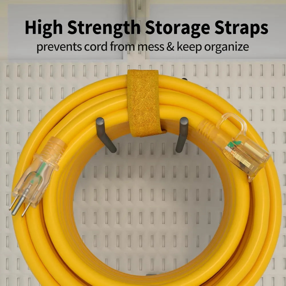 Heavy Duty 50ft Outdoor Extension Cord 12/3 SJTW Yellow 12 Gauge Cold Resistant Flexible Power Cord with Lighted End 15A
