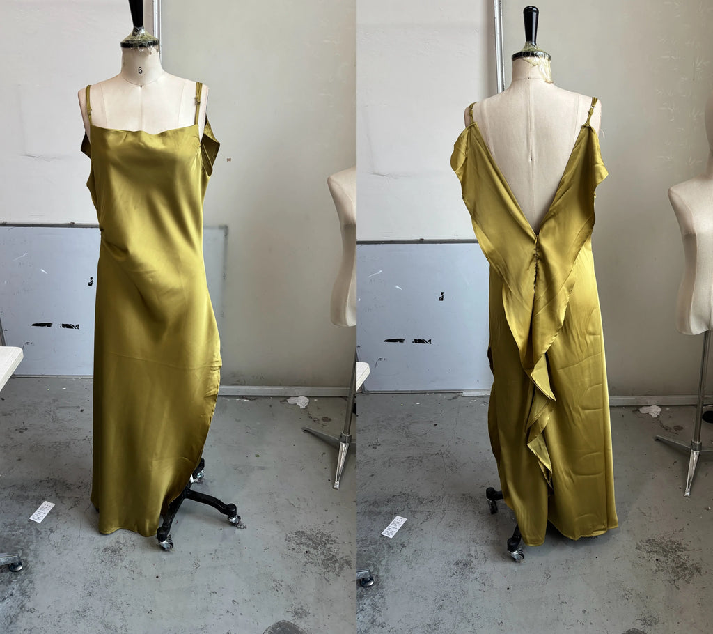Backless Women Dress Satin Spaghetti Strap Maxi Dresses Back Tail Cowl Drape Front Neck Side Split Hem Elegant Evening Bodycon