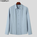 Handsome Well Fitting Tops INCERUN Men's Deconstructive Design Lace Up Shirts Casual Solid Comfortable Lapel Long Sleeved Blouse