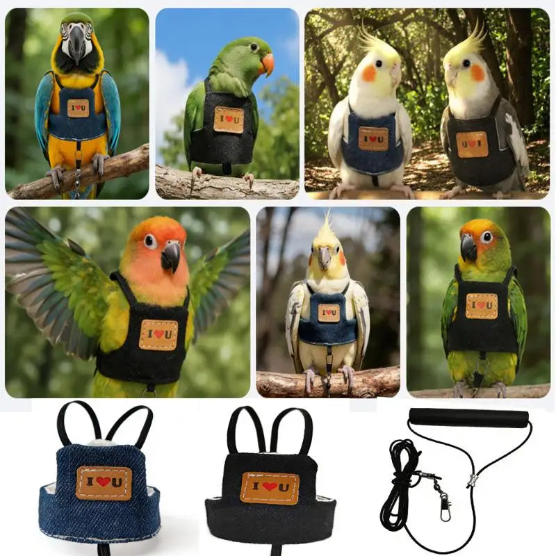 New Cowboy Parrot Flying Harness Comfortable Safety Bird Harness Vest Small Medium Parakeet Outdoor Flying Training Rope Leash
