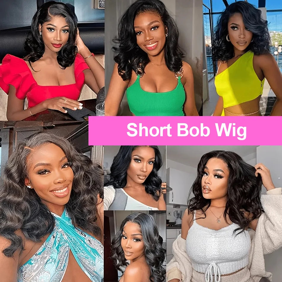 Short Body Wave Bob Wig 13x6 Transparent Lace Frontal Wig 100% Human Hair Brazilian 13x4 Pre Plucked Wigs 5x5 Ready to Go HD Lace Glueless Wigs For Women 250 Density
