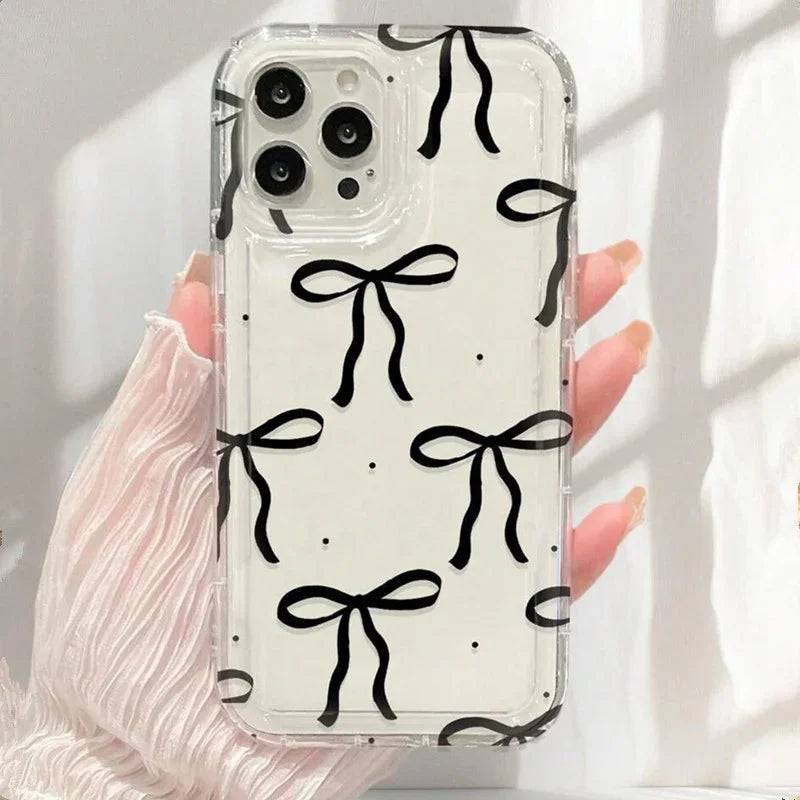 Cute Pink Heart Bow Phone Case for IPhone 18 17 16 15 14 13 12 11 Pro Max 13 12 Mini 17Air 16e Shockproof Soft Clear Cases Coque