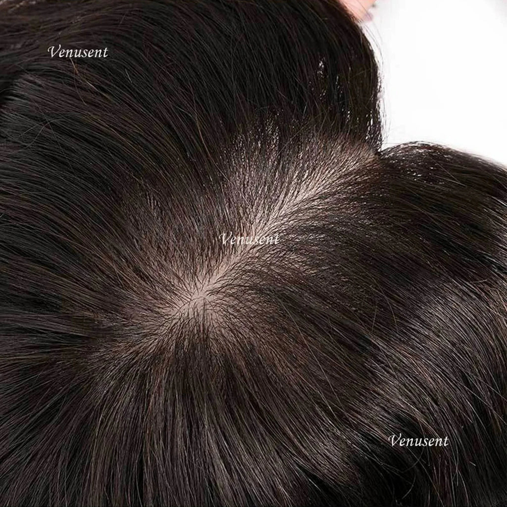 Full Hand Tied Silk Base Topper with Clips in Medium Brown Wave Curly Real  Human Hair Toupee for Women Soft Breathable