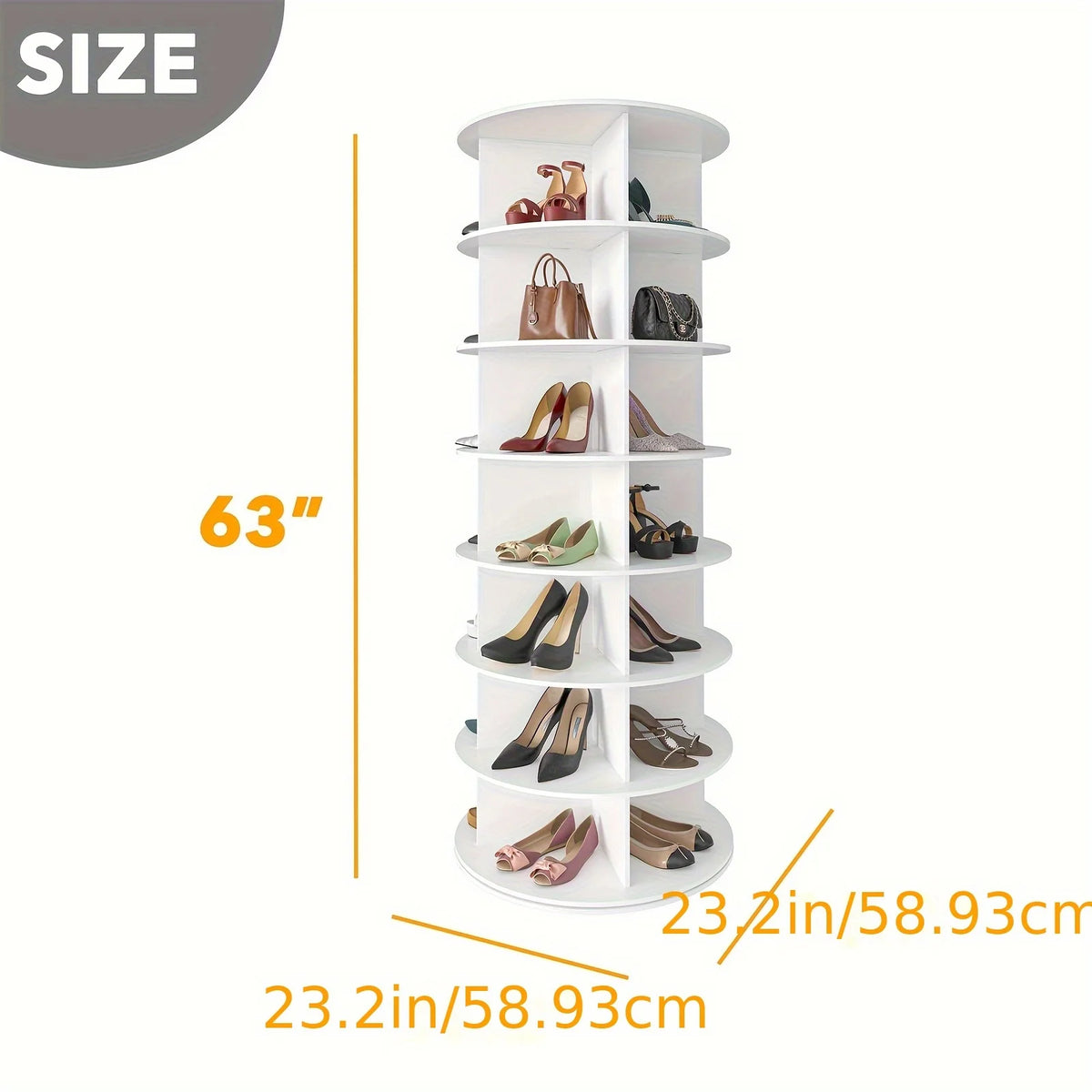 7-Tier Vertical Shoe Organizer Rack - 360° Spinning Tower | Foldable Space-Saving Storage for Home, Retail Store & Commercial