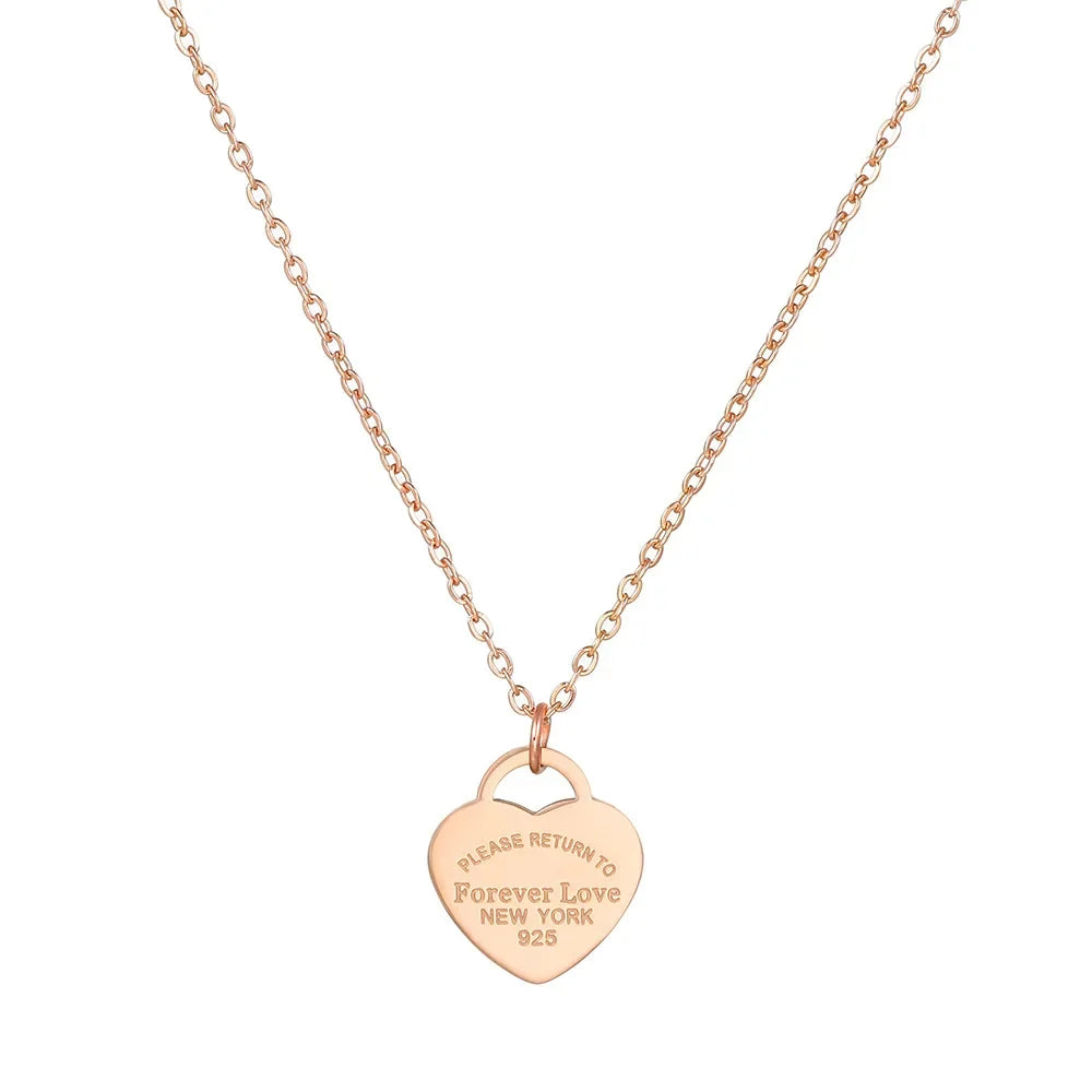 European and American Women's Fashion Titanium Steel Peach Heart Stainless Steel Forever Love Pendant Collarbone Chain Necklace