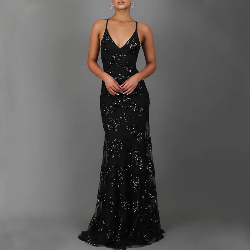 2026 New Mermaid Prom Dress Women Sequin Evening Gown Backless Spaghetti Strap V Neck Slim Fit Luxury Wedding Party Formal