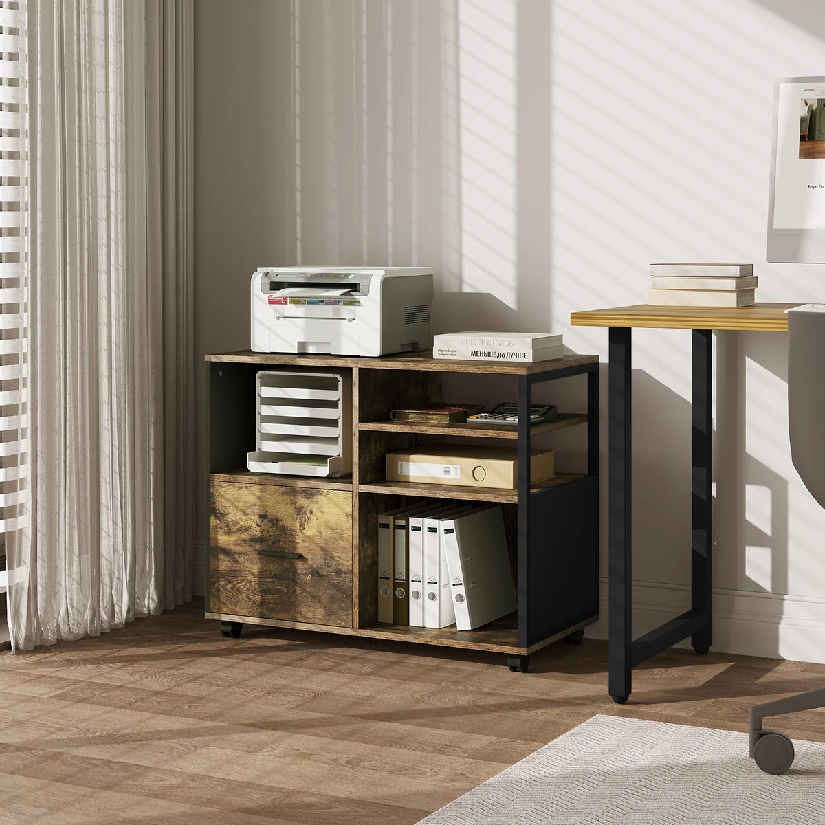 WOLTU Movable File Cabinet Rolling Container with Wheels Drawers Printer Table Hanging File Office Cabinet for Documents