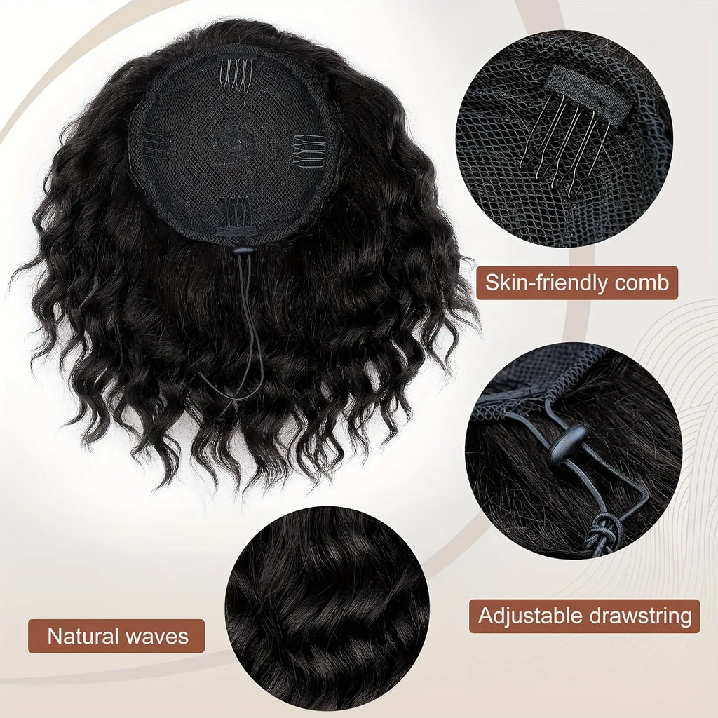 LUPU Wavy Curly Ponytail Extension 10 Inch Black Brown Drawstring Ponytail for Black Women