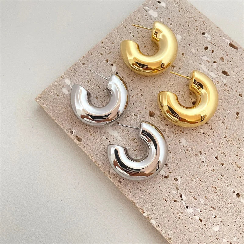 Fashion Chunky C-shape Drop Earrings for Women Geometry Round Circle Dangle Earrings Punk Party Simple Design Jewelry
